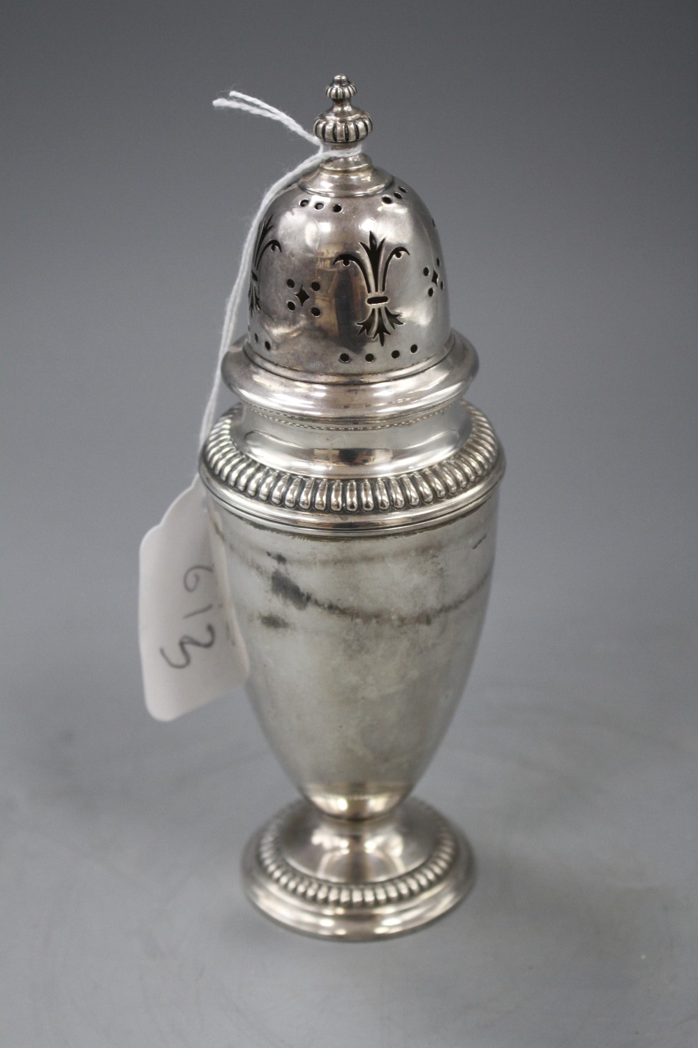 A George VI silver sugar caster by Mappin & Webb, Sheffield, 1938, 18.6cm, 5 oz.